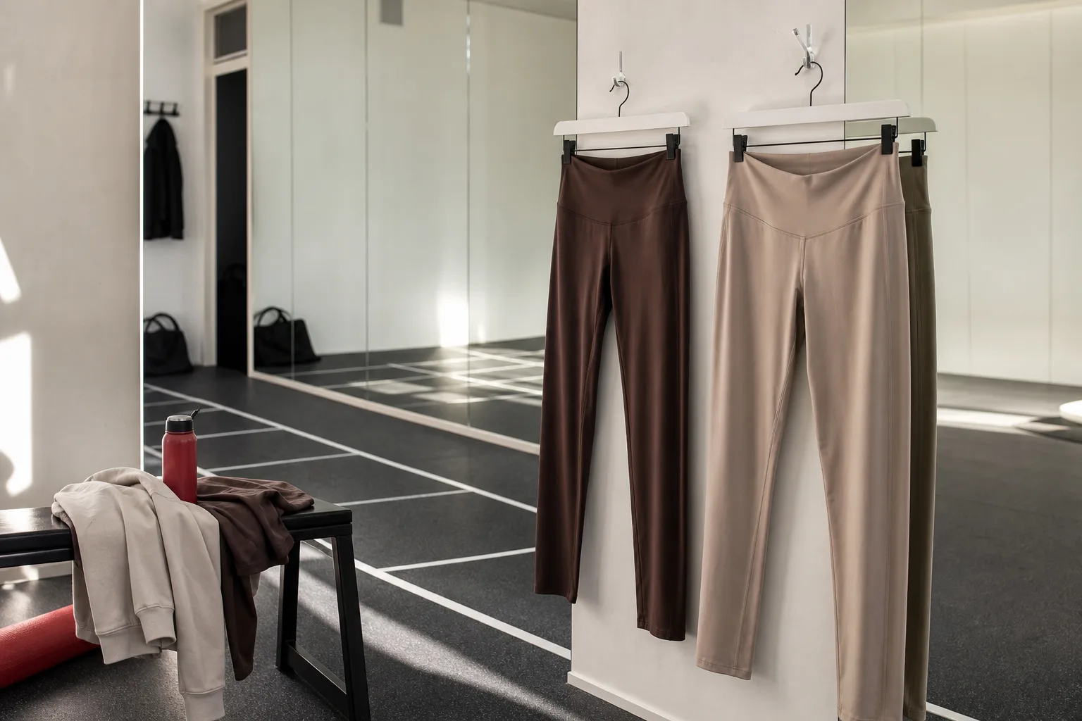 Bruna och beige tights i sidoljus