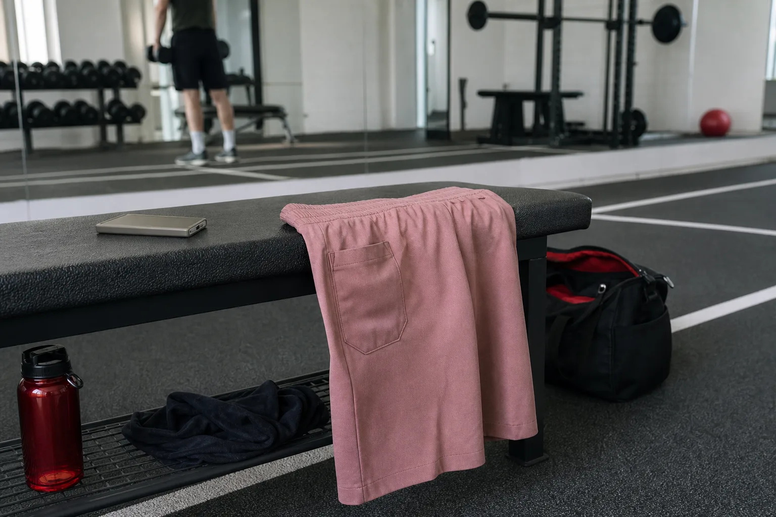 Herrshorts med fickor vid gymbänk