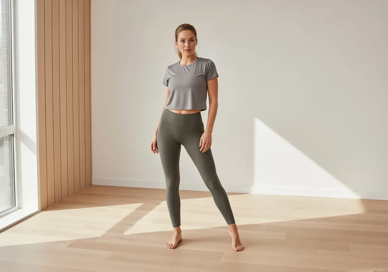 Figursmickrande träningstights för dam har hon på sig