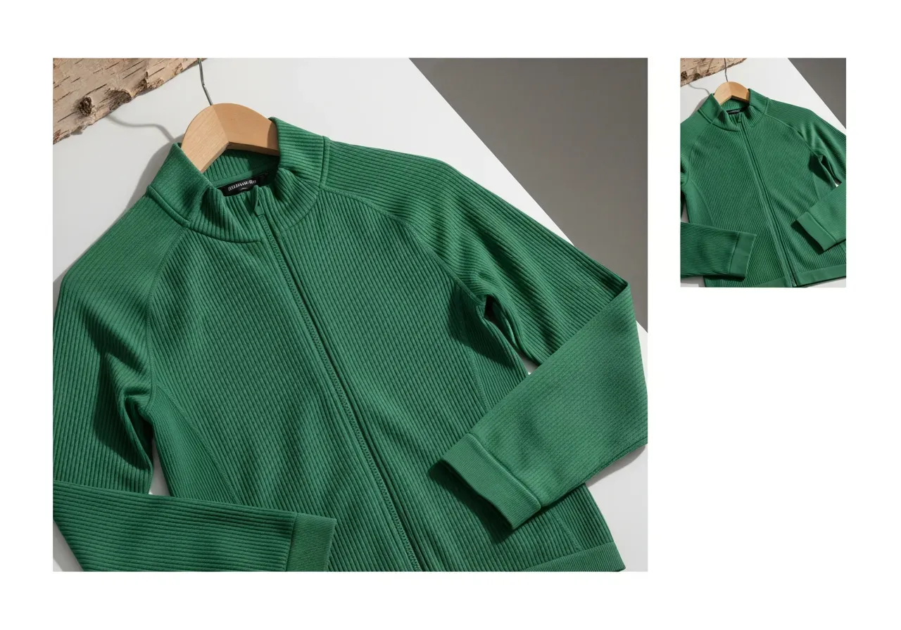 Grön sömlös ribbad träningsjacka