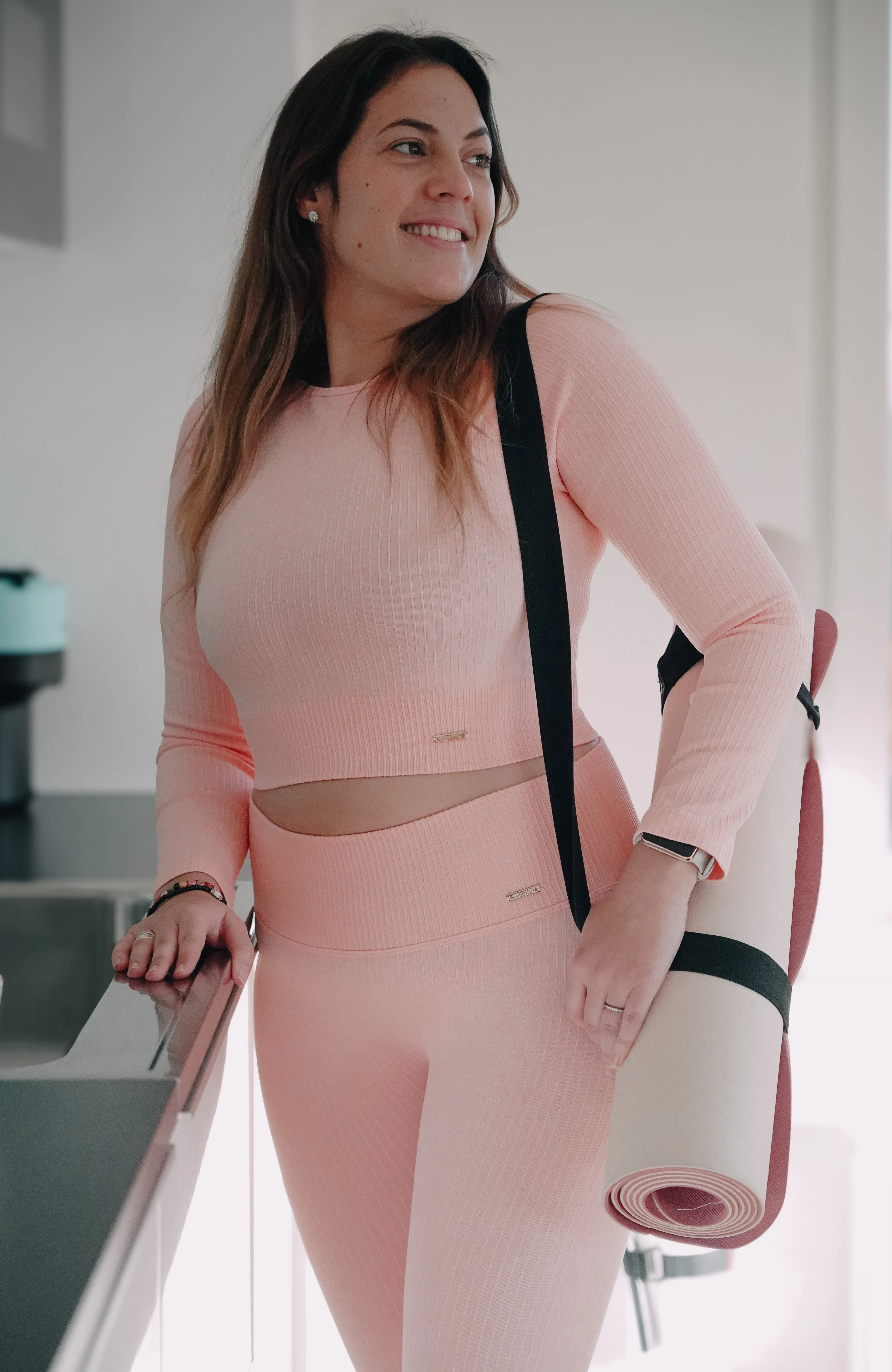 CUTE RIBBED SEAMLESS TIGHTS - Ljus rosa / XL