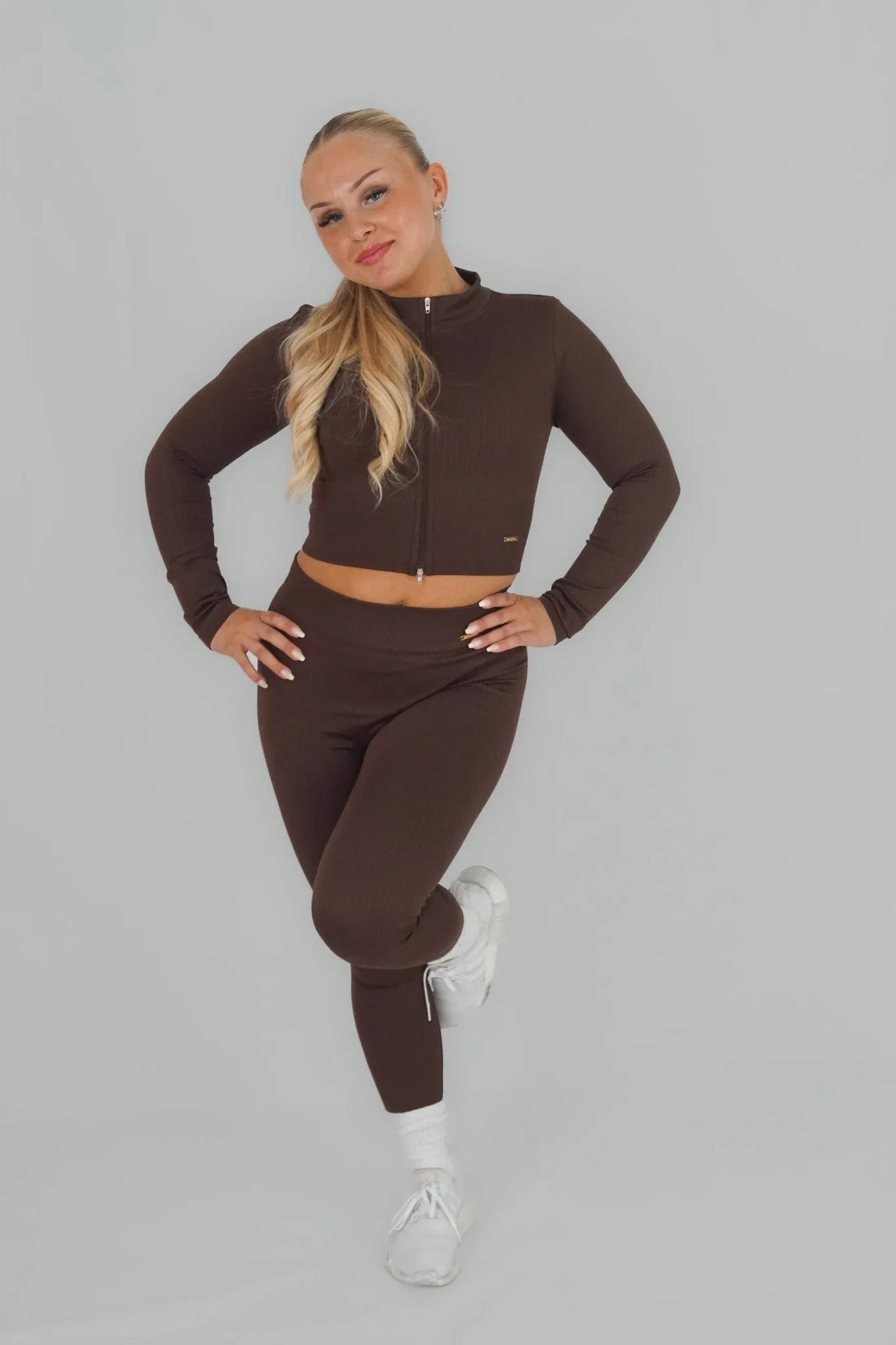 TIDY RIBBED SEAMLESS TIGHTS - Brun / S