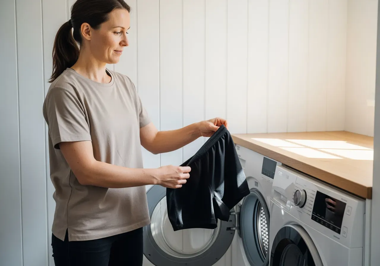 Hon tvättar sina träningsshorts