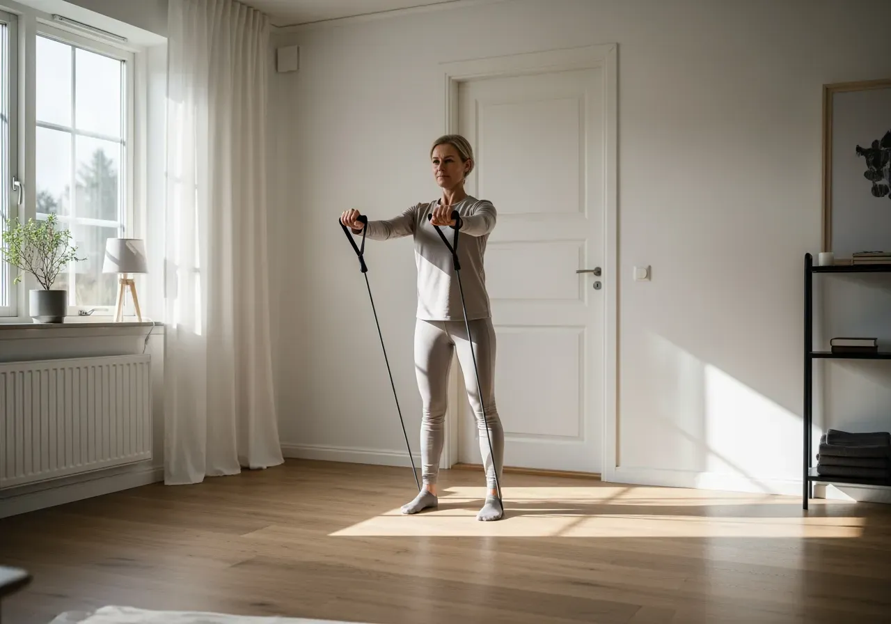 Helkroppspass med träningsband hemma