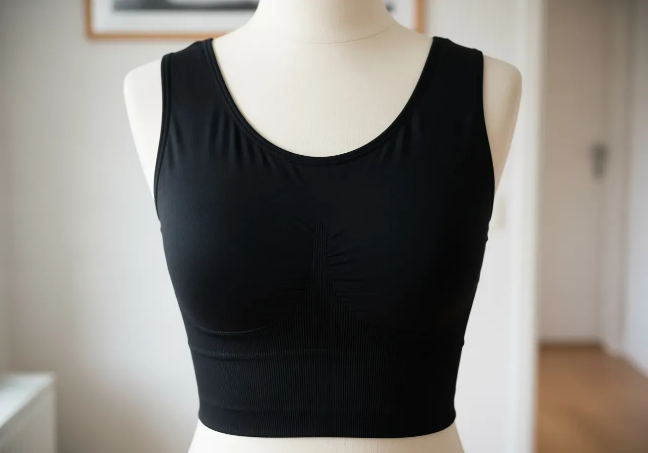 Sömlös svart topp med stöd