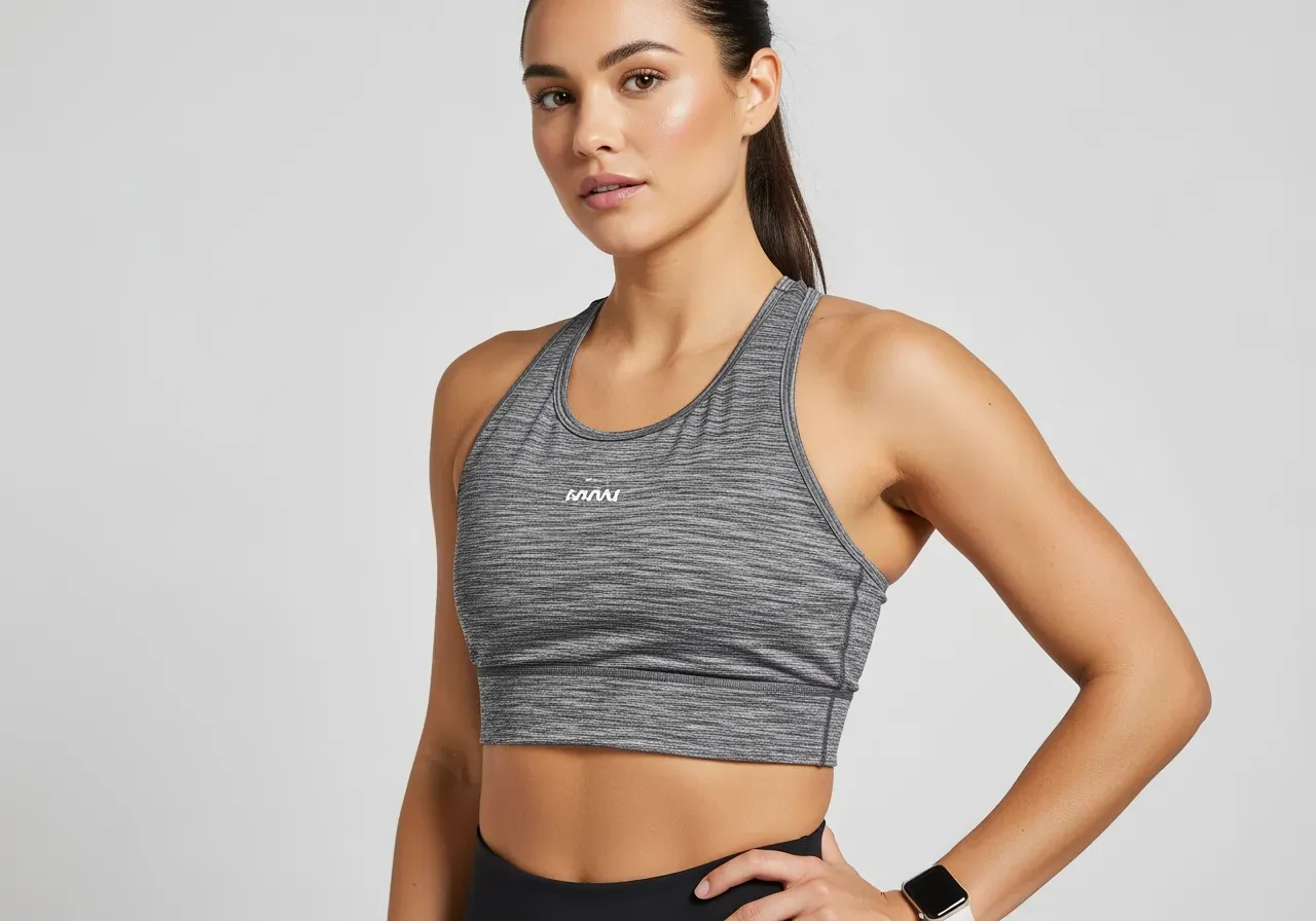 Kort träningströja har hon på sig