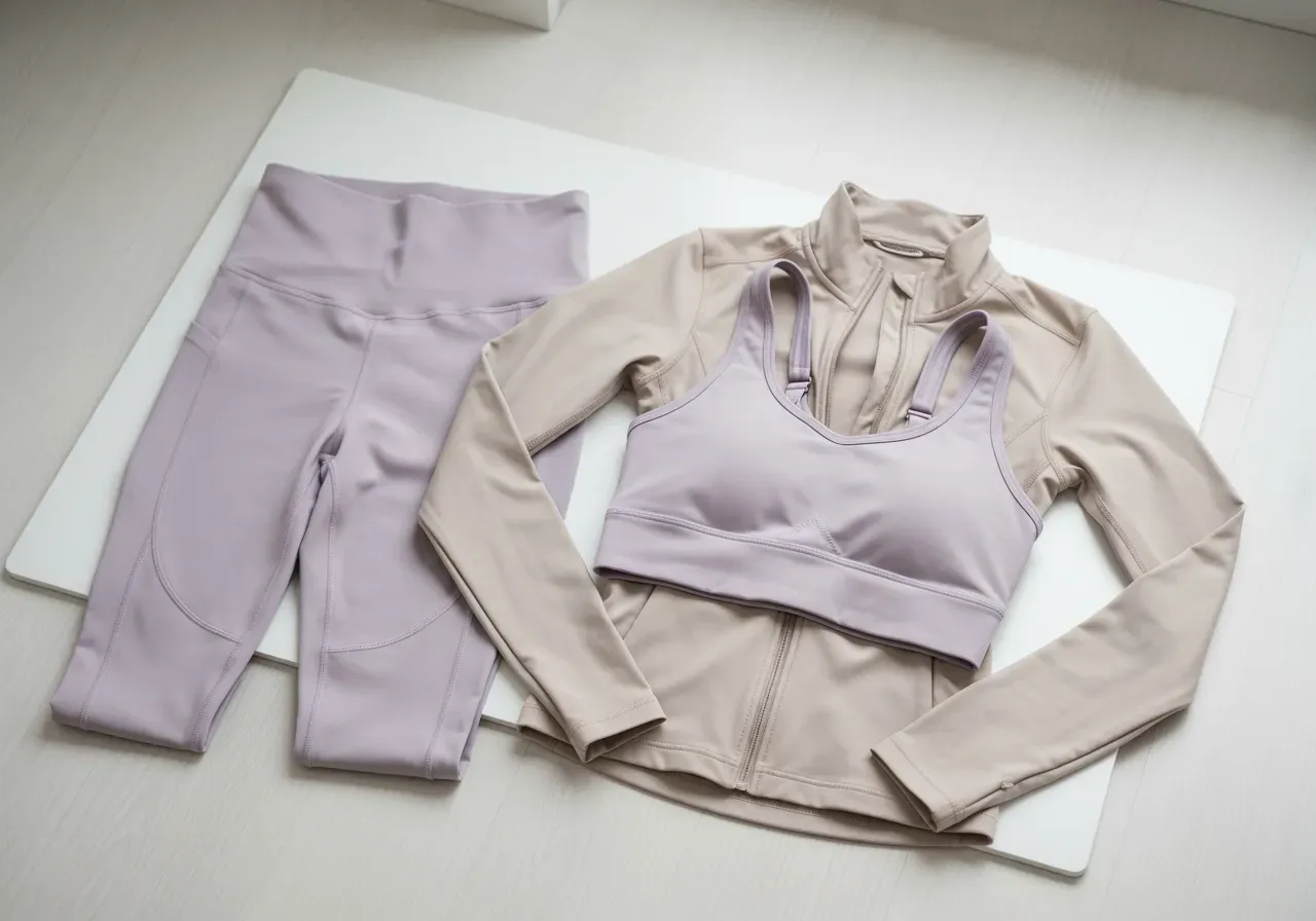 Ljuslila och beige träningsoutfit tips