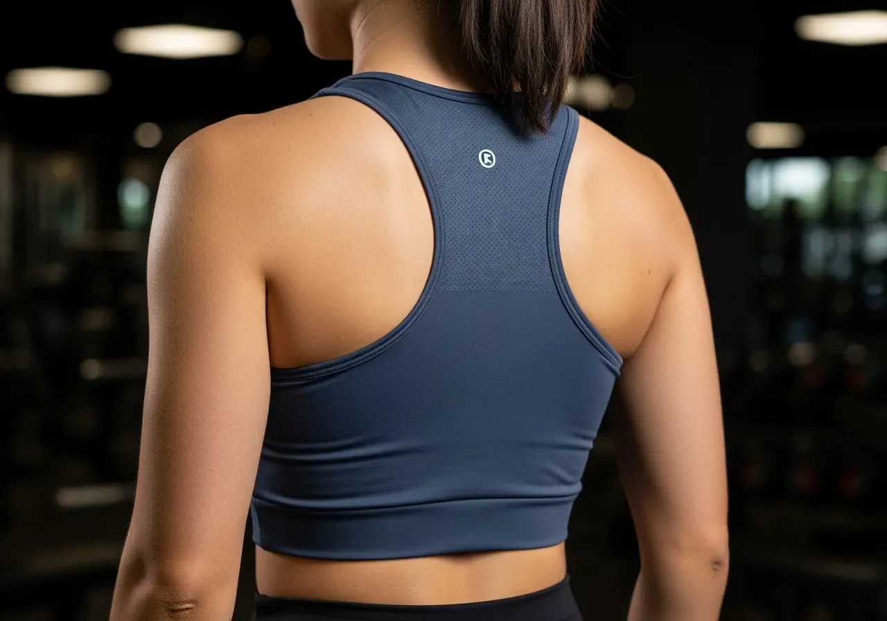 Kort träningströja har hon på sig