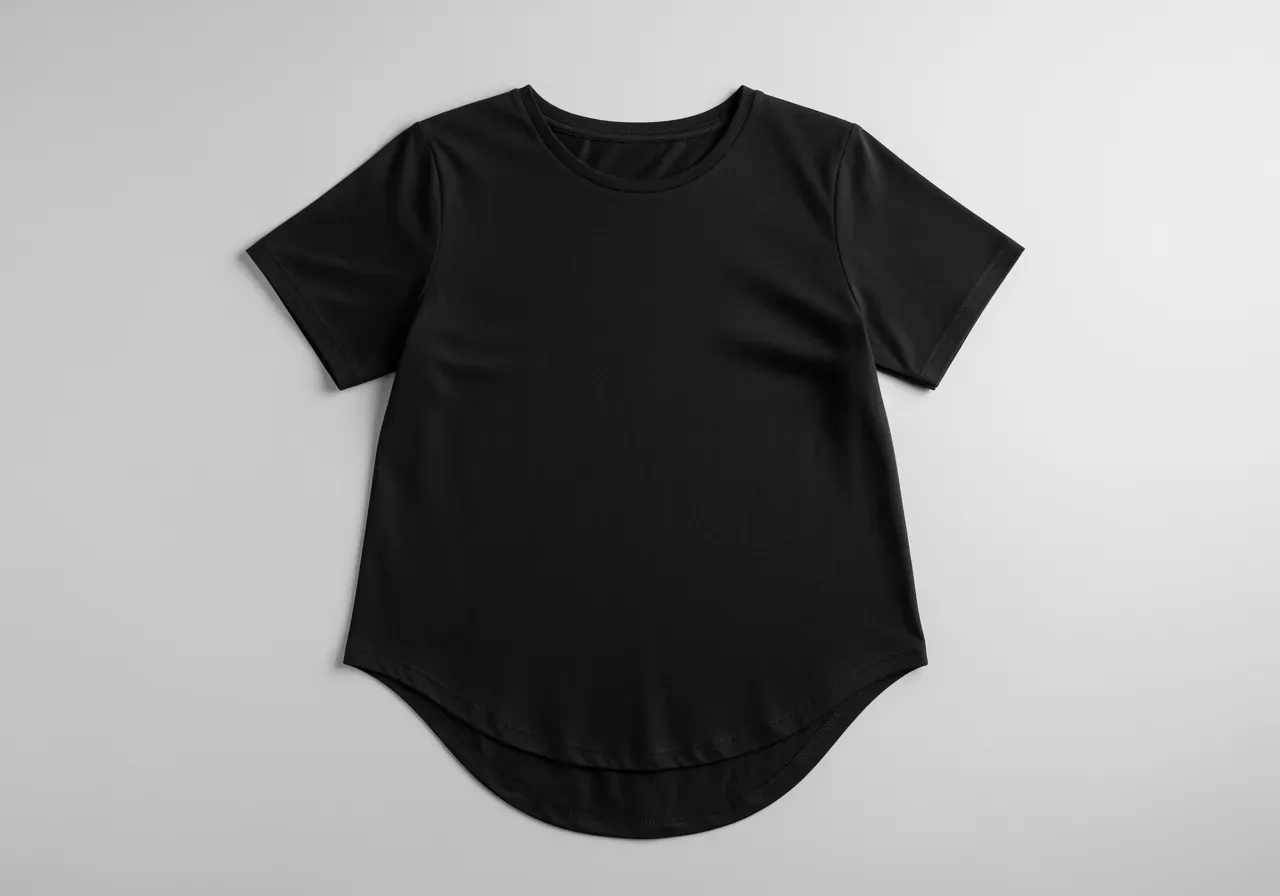 Svart t-tröja med rundad fåll