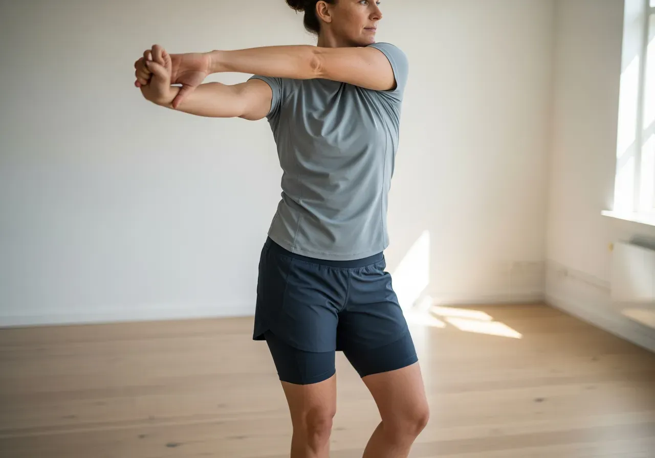 Kort träningströja har hon på sig